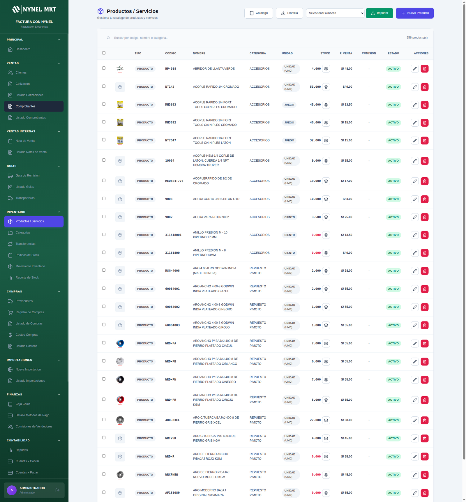 Catálogo de productos e inventario